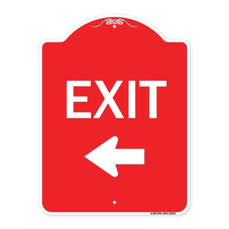 SIGNMISSION Parking Lot Sign Exit Sign Left Arrow, Red & White Aluminum Sign, 24" L, 18" H, RW-1824-23422 A-DES-RW-1824-23422